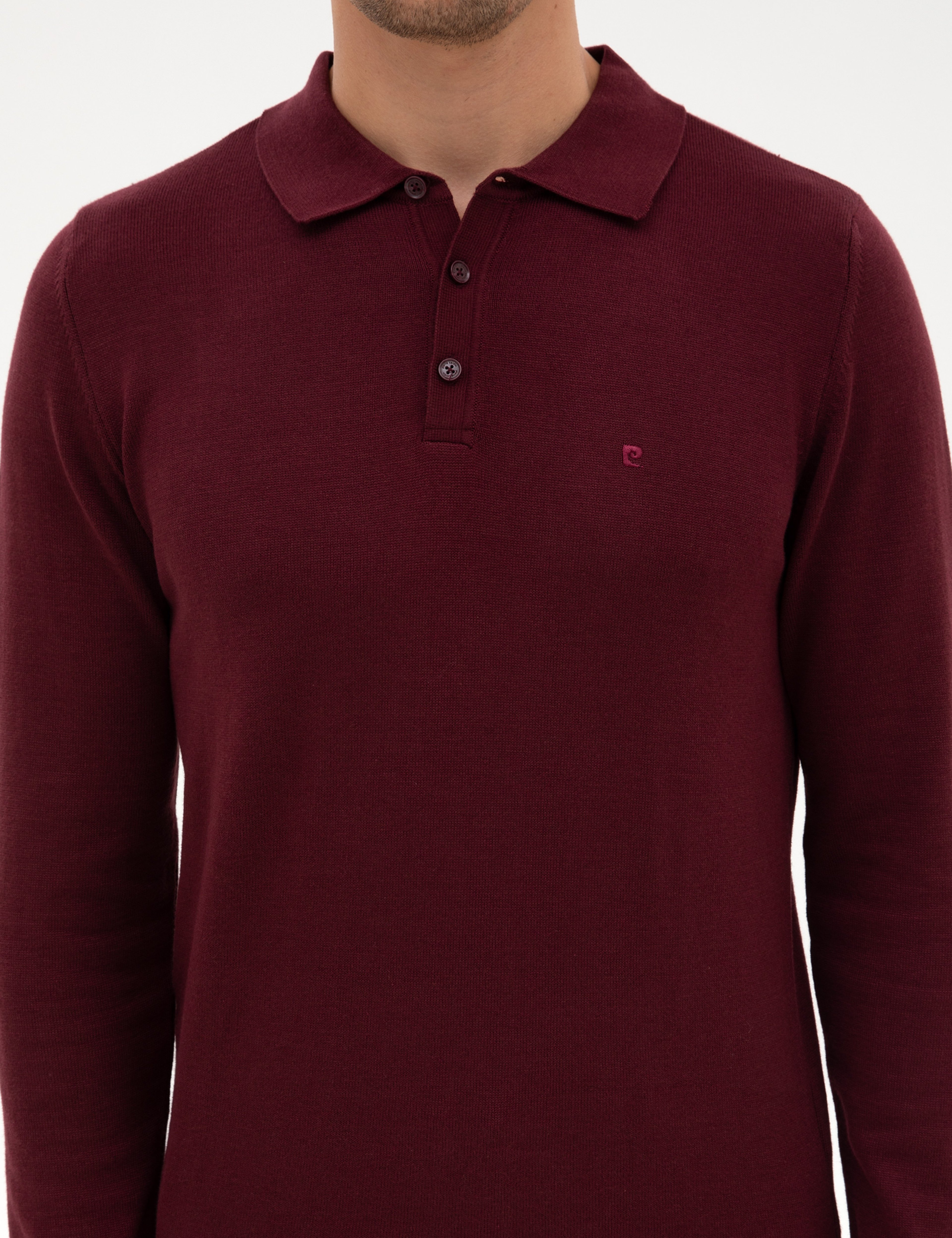 Bordo Slim Fit Polo Yaka Basic Triko Kazak
