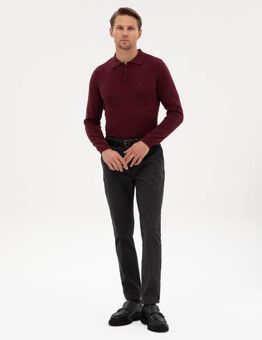 Bordo Slim Fit Polo Yaka Basic Triko Kazak