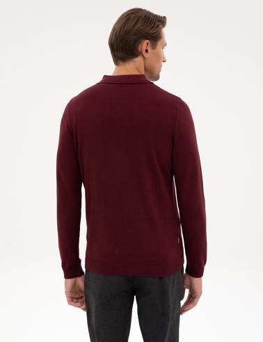Bordo Slim Fit Polo Yaka Basic Triko Kazak