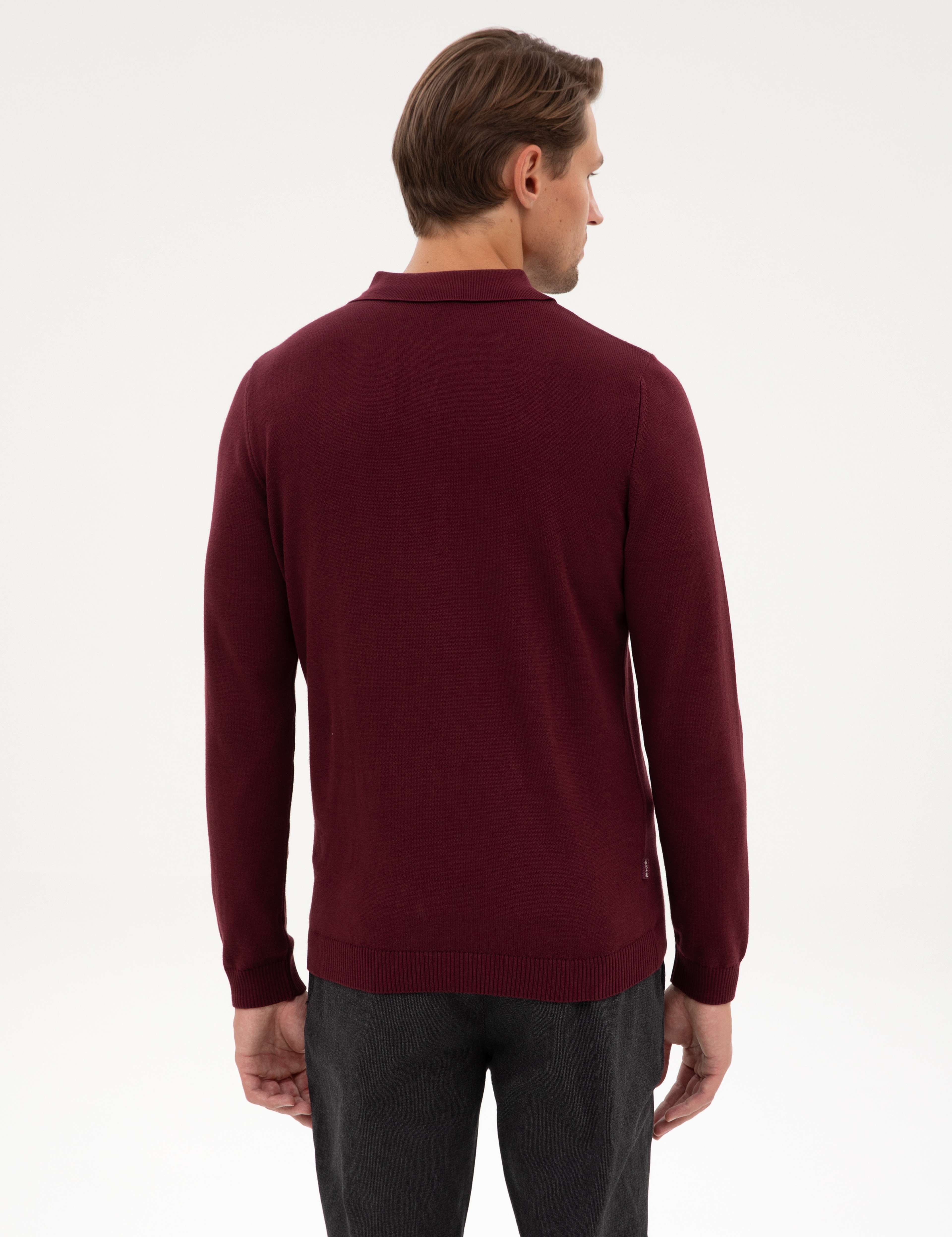 Bordo Slim Fit Polo Yaka Basic Triko Kazak - Image 5