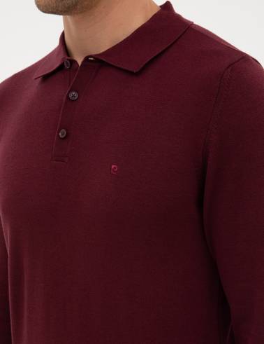 Bordo Slim Fit Polo Yaka Basic Triko Kazak