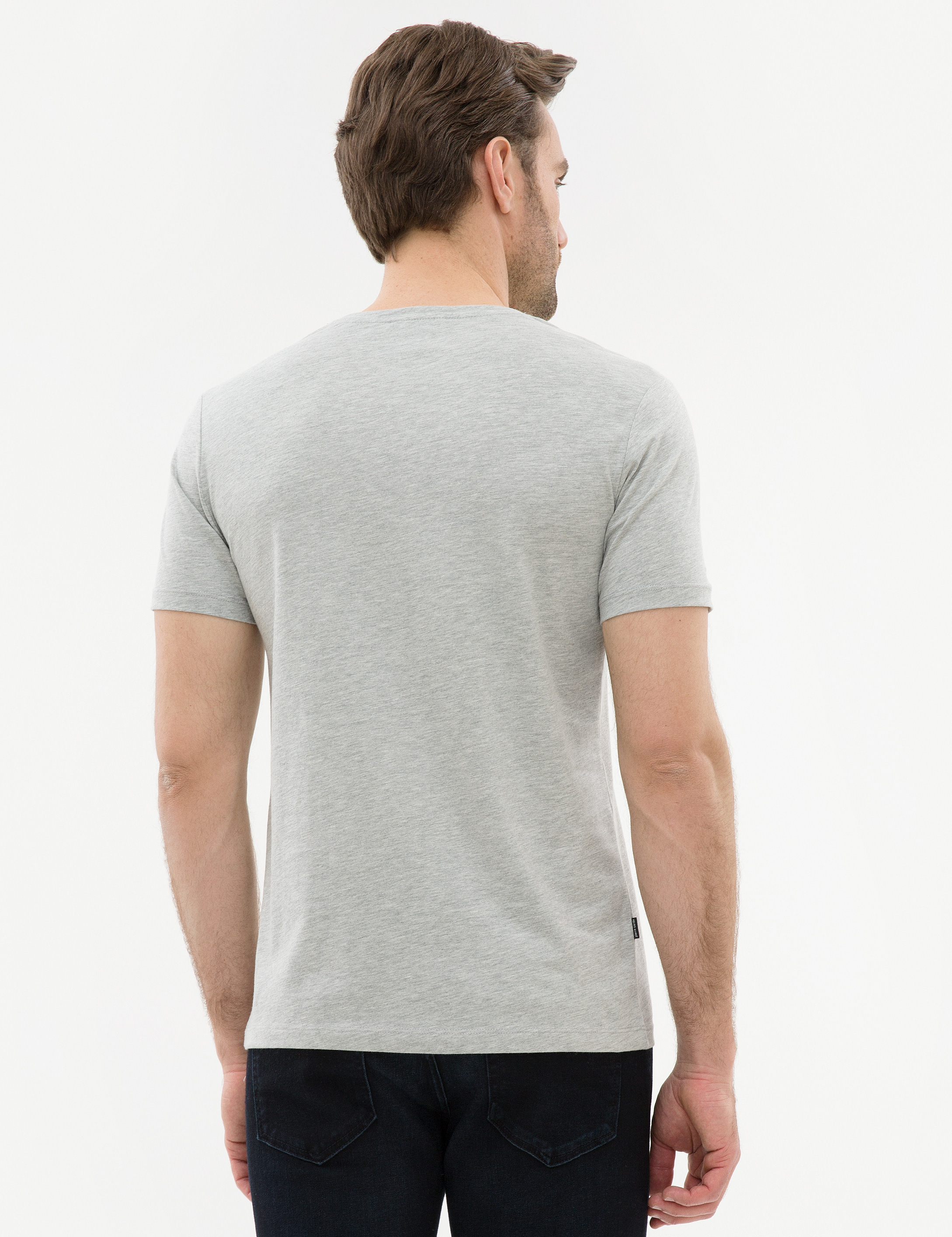 Açık Gri Melanj Slim Fit Bisiklet Yaka T-Shirt