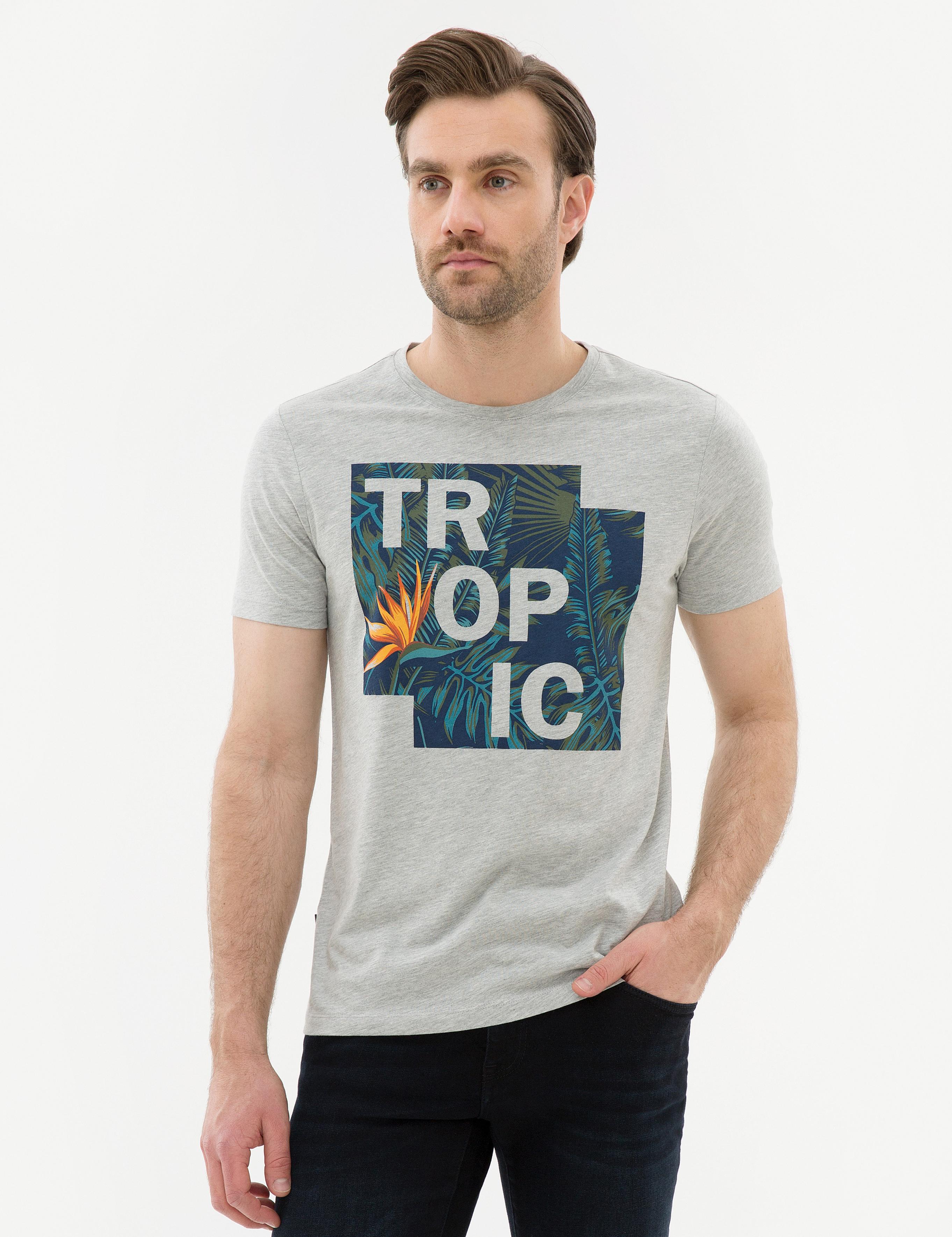 Açık Gri Melanj Slim Fit Bisiklet Yaka T-Shirt