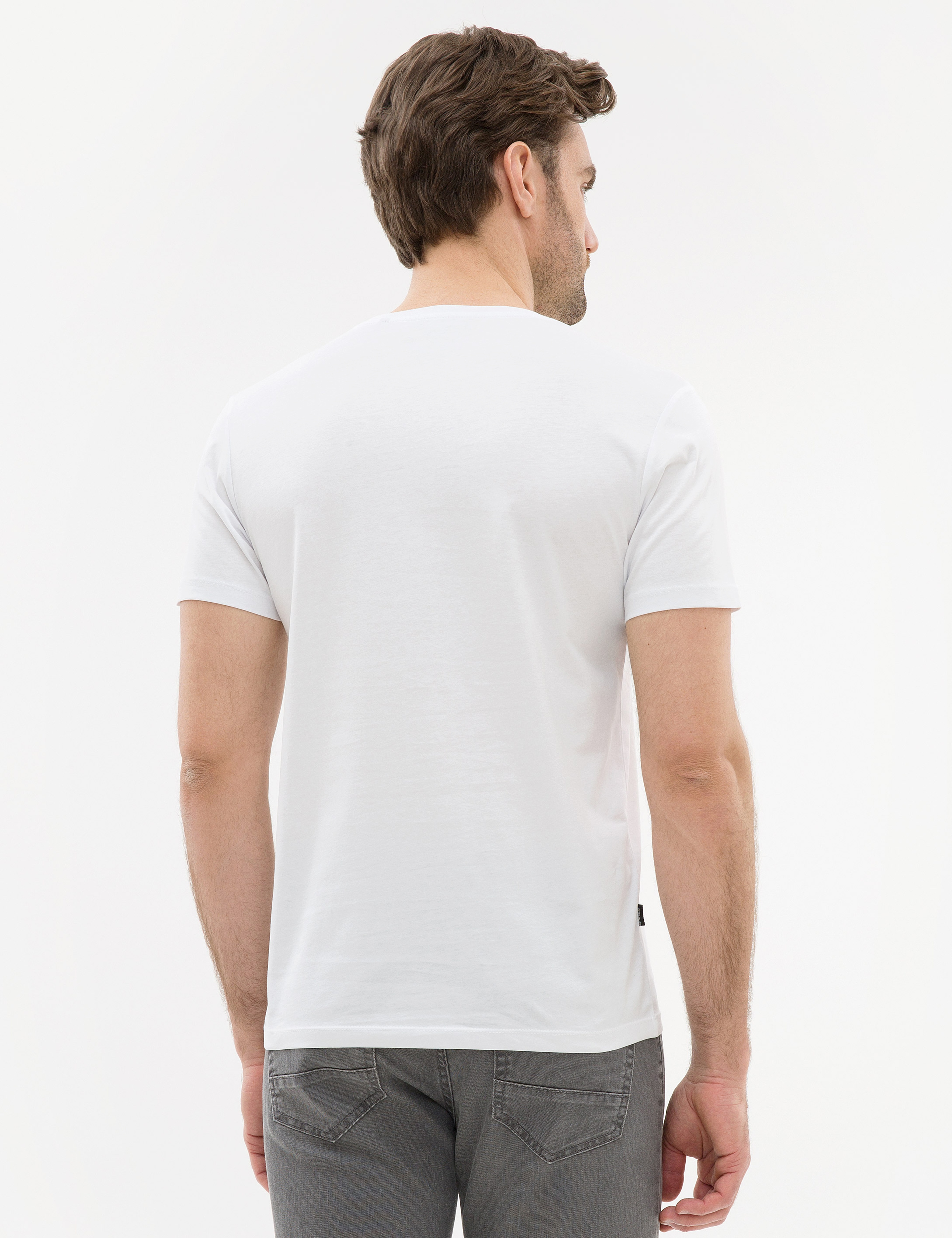 Kahverengi Çizgili Regular Fit Bisiklet Yaka T-Shirt - Image 3