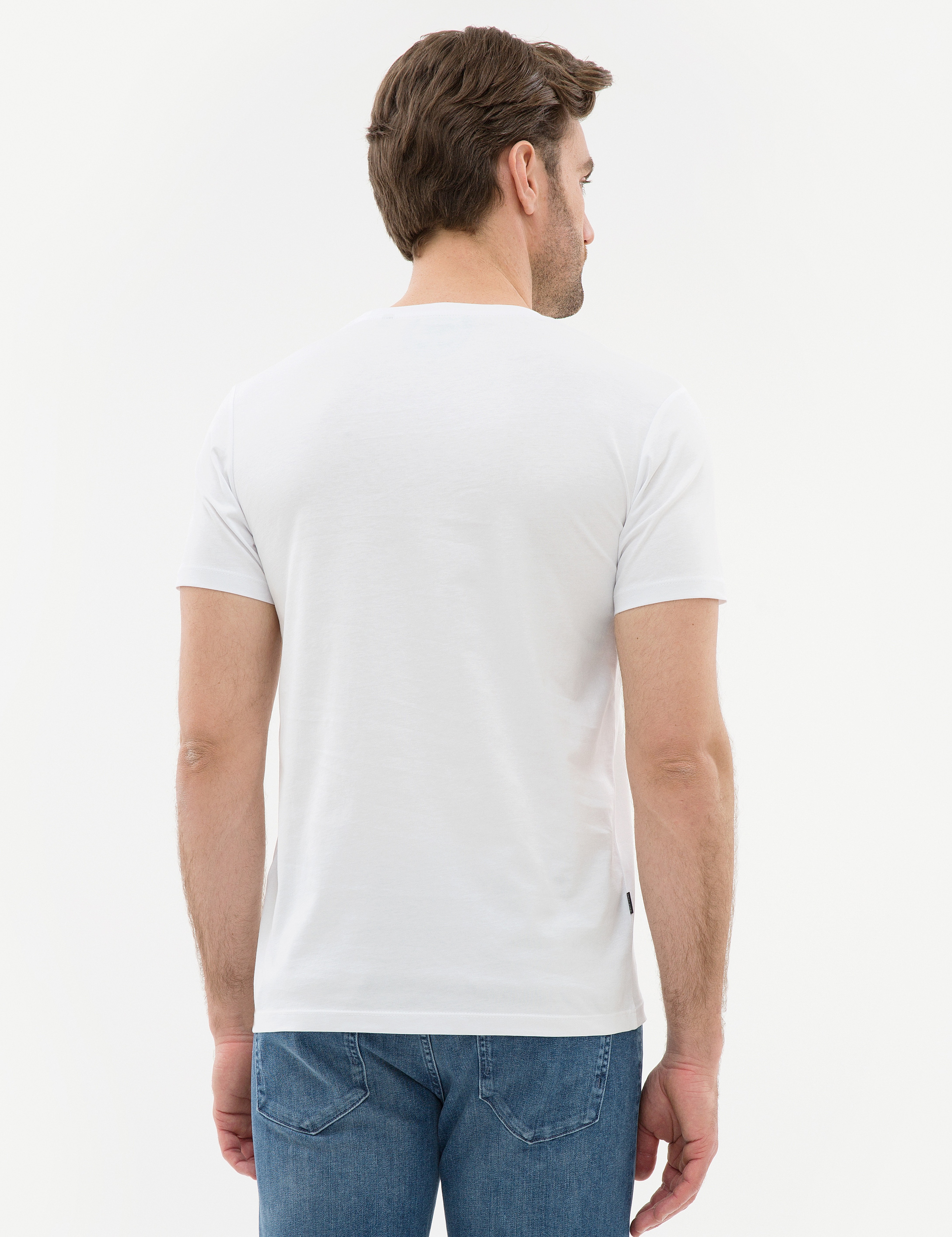 Beyaz Regular Fit Bisiklet Yaka T-Shirt - Image 3