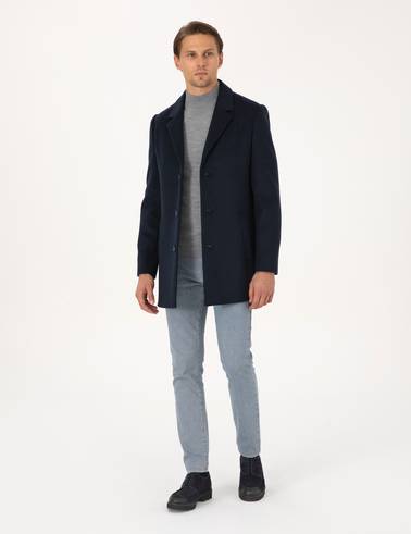 Lacivert Ekstra Slim Fit Yün Karışımlı Kaşe Kaban