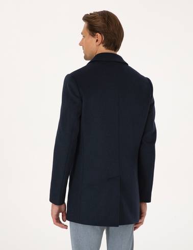 Lacivert Ekstra Slim Fit Yün Karışımlı Kaşe Kaban
