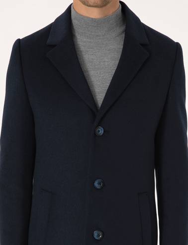 Lacivert Ekstra Slim Fit Yün Karışımlı Kaşe Kaban