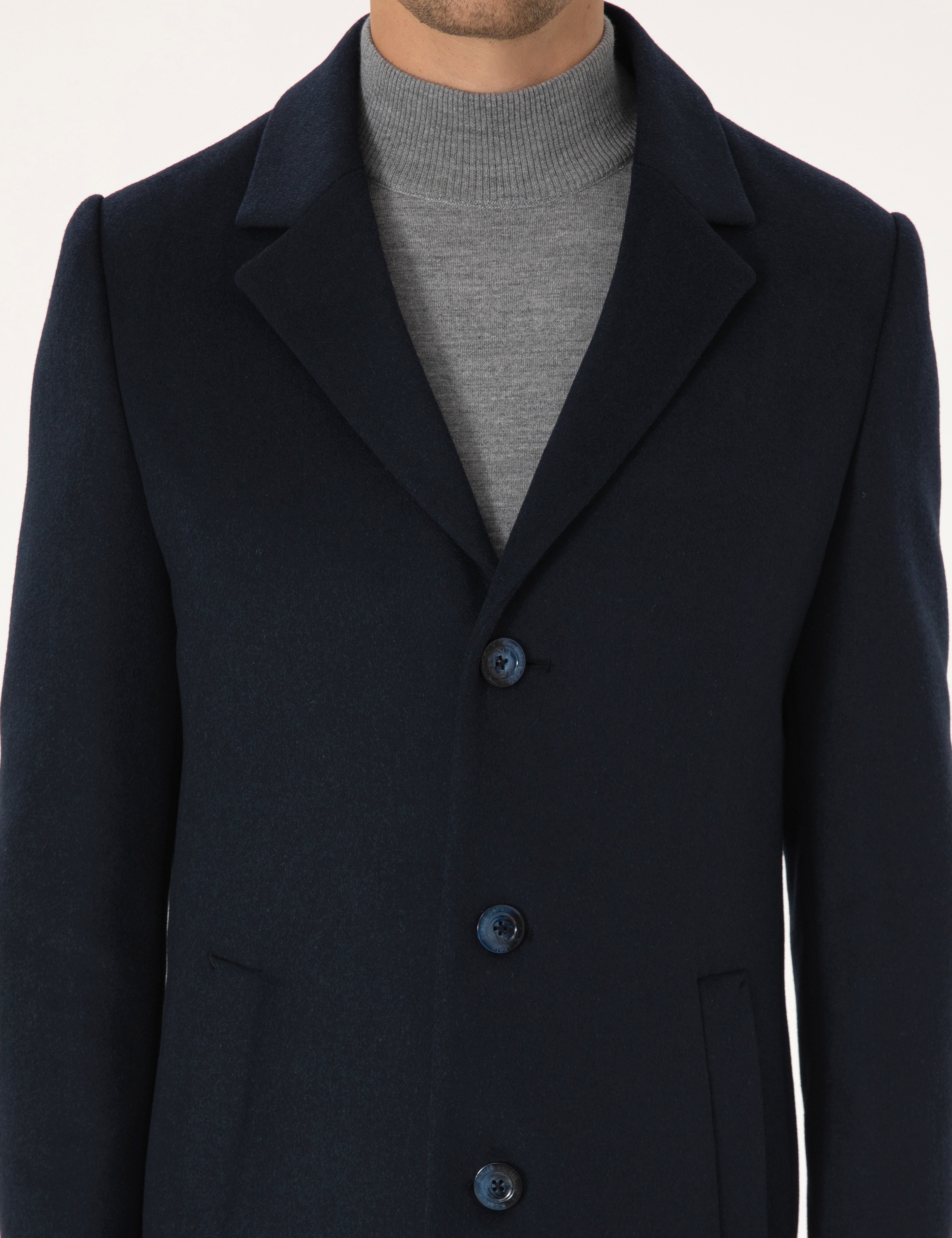 Lacivert Ekstra Slim Fit Yün Karışımlı Kaşe Kaban