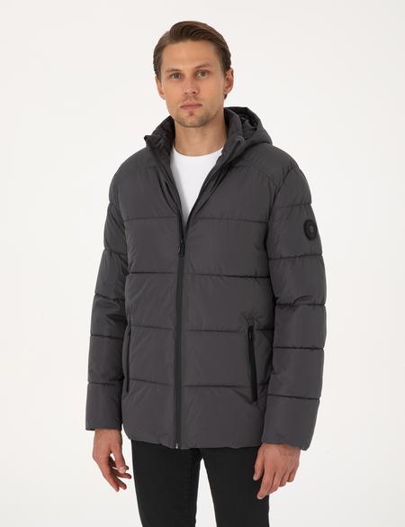 Gri Kapüşonlu Mont - 50313923013