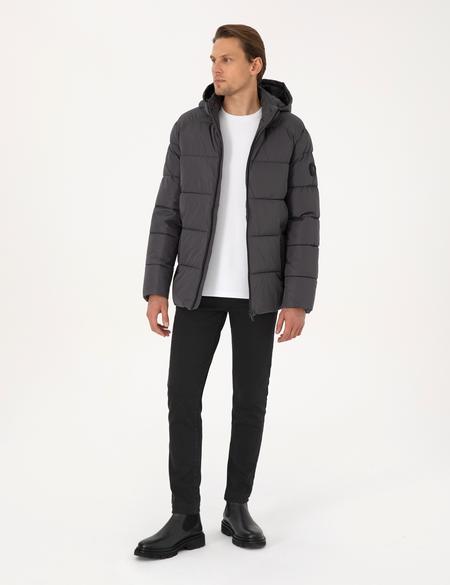 Gri Kapüşonlu Mont - 50313923013