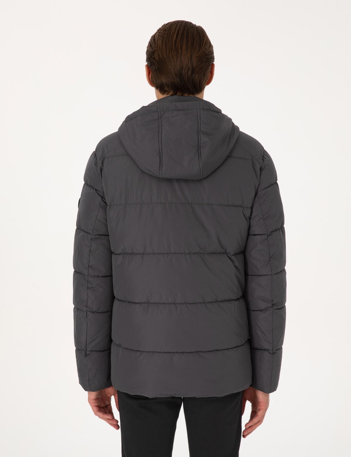 Gri Kapüşonlu Mont - 50313923013