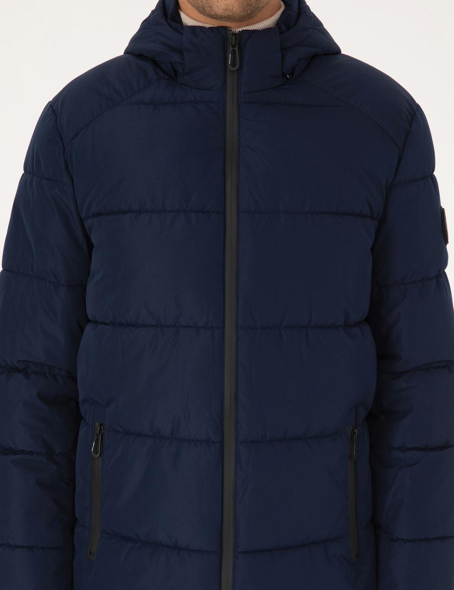 Lacivert Kapüşonlu Mont