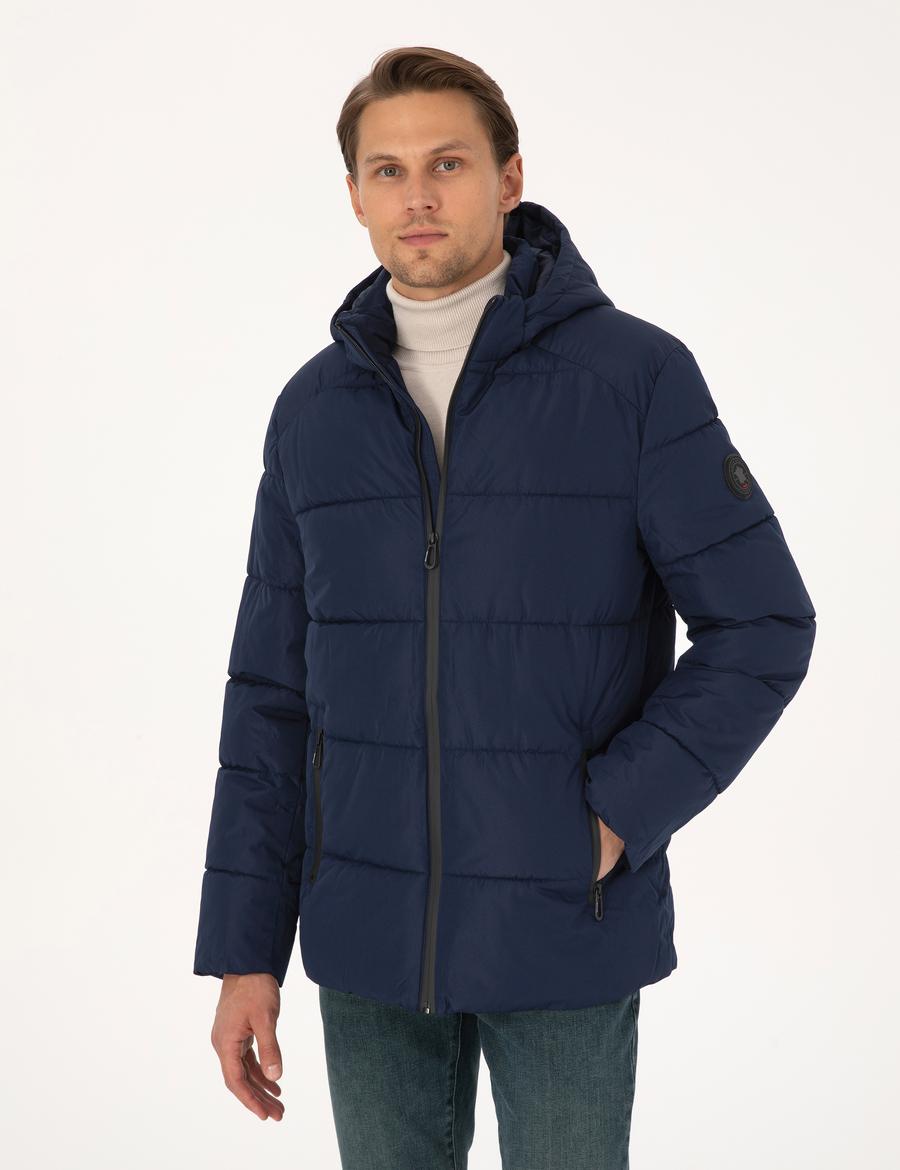 Lacivert Kapüşonlu Mont