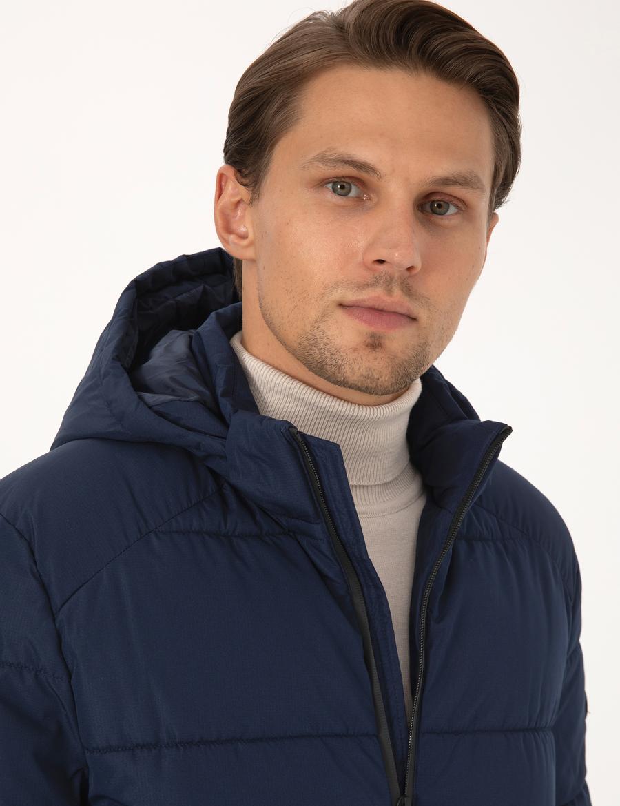 Lacivert Kapüşonlu Mont