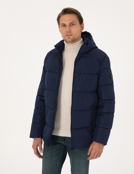 Lacivert Kapüşonlu Mont - 50313923036