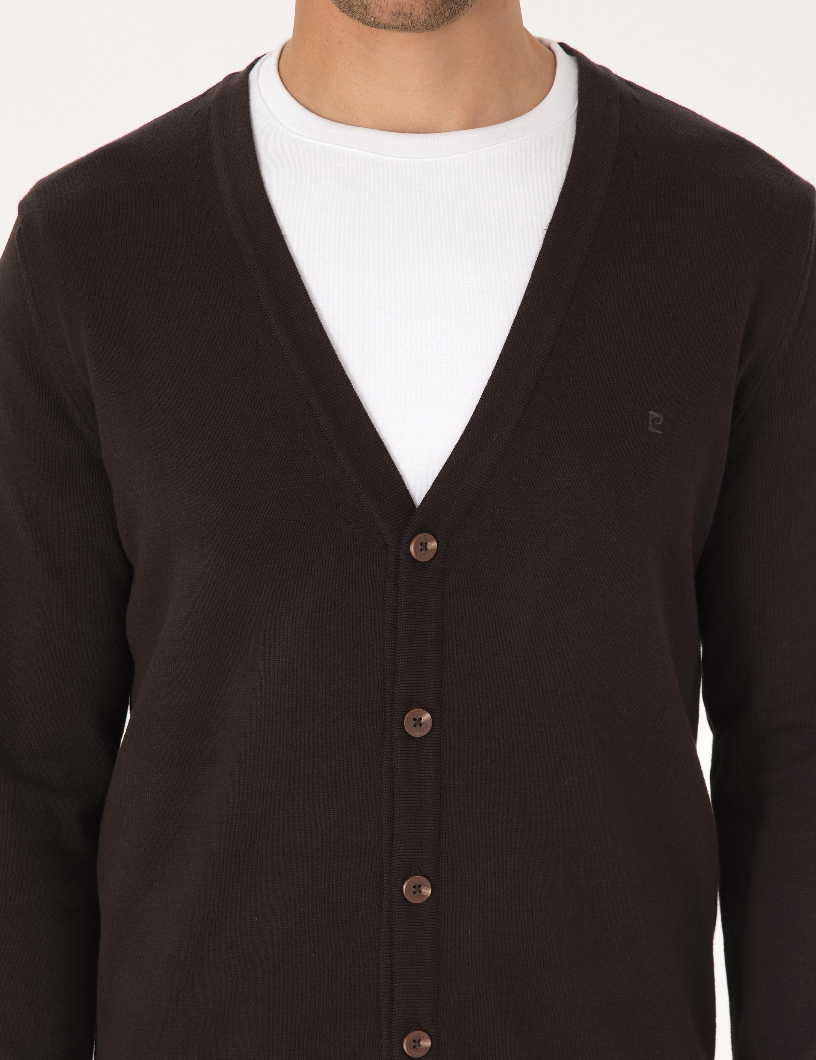 Koyu Kahverengi Slim Fit Basic Düğmeli Triko Hırka