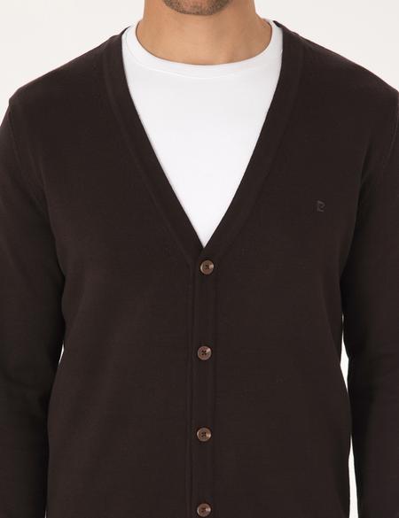 Koyu Kahverengi Slim Fit Basic Düğmeli Triko Hırka - 50317330043