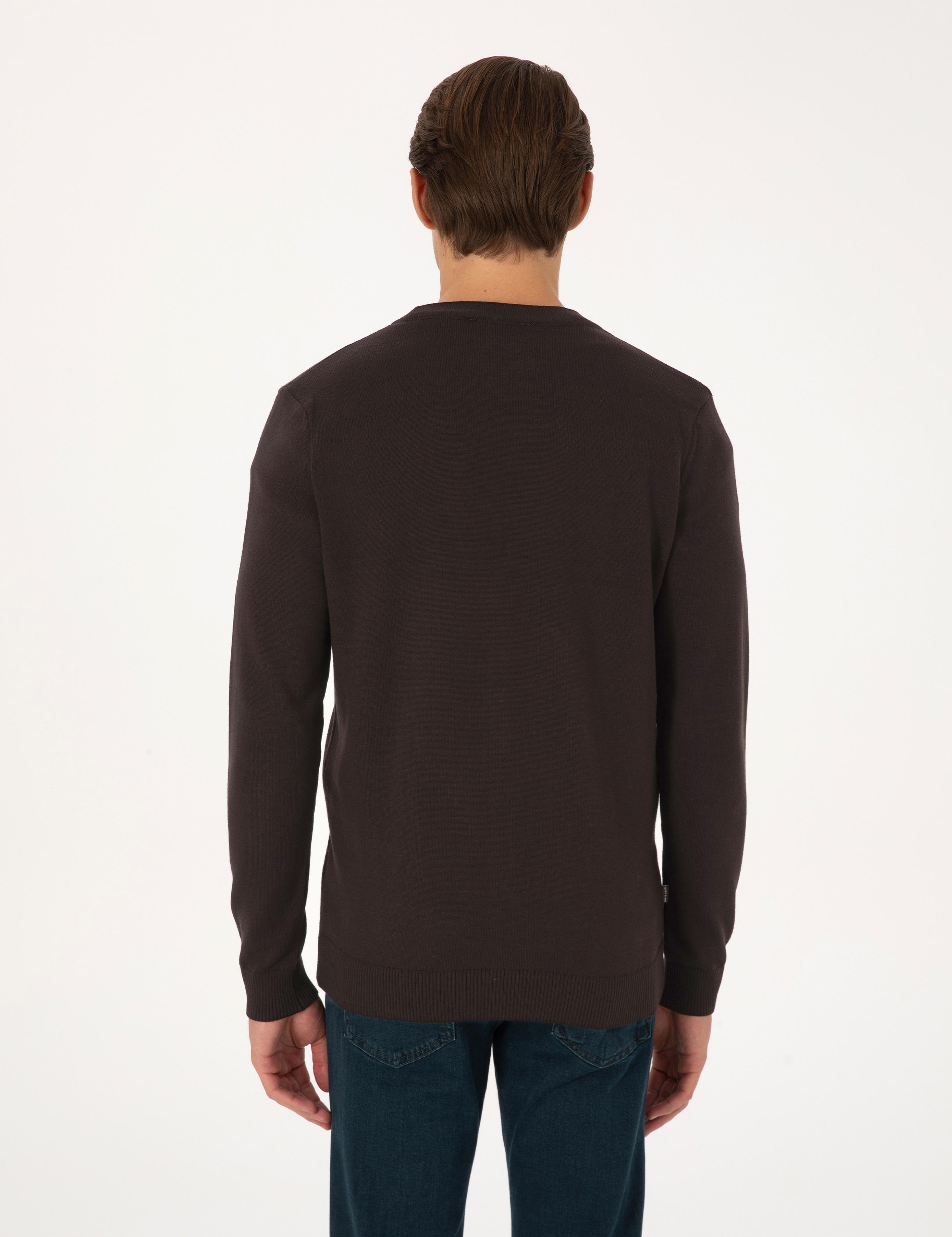 Koyu Kahverengi Slim Fit Basic Düğmeli Triko Hırka