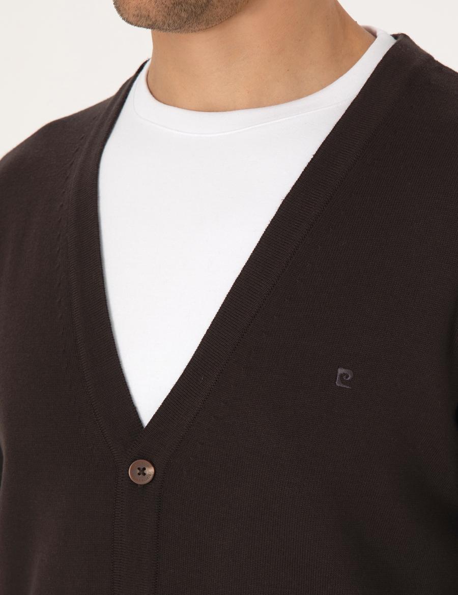 Koyu Kahverengi Slim Fit Basic Düğmeli Triko Hırka