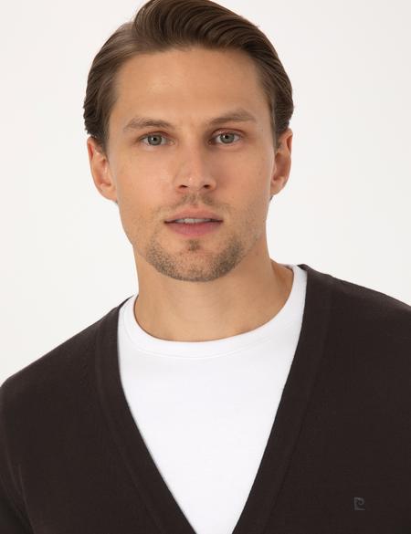 Koyu Kahverengi Slim Fit Basic Düğmeli Triko Hırka - 50317330043