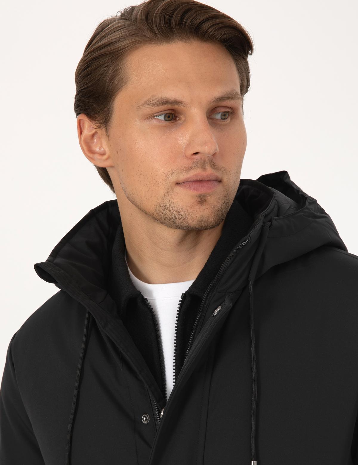 Siyah Kapüşonlu Mont - 50313983012