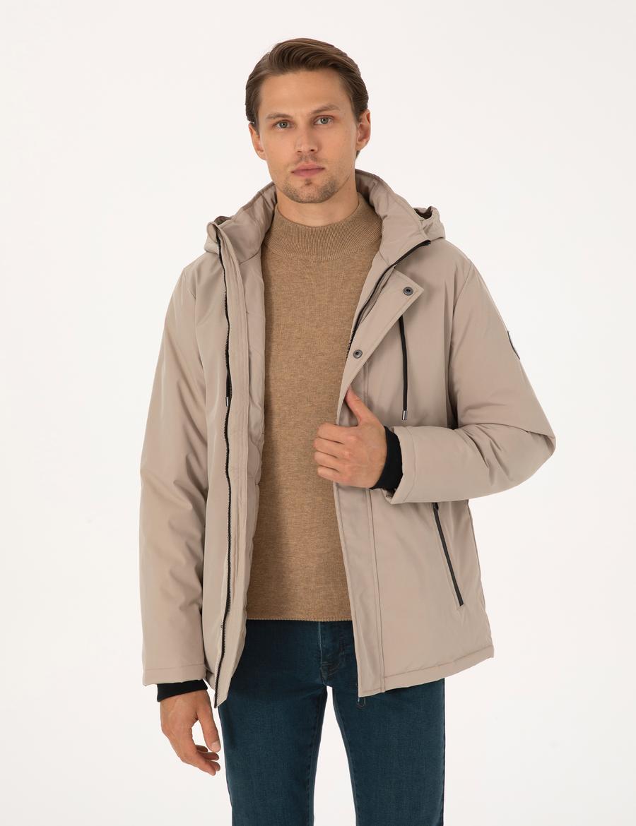 Bej Kapüşonlu Mont