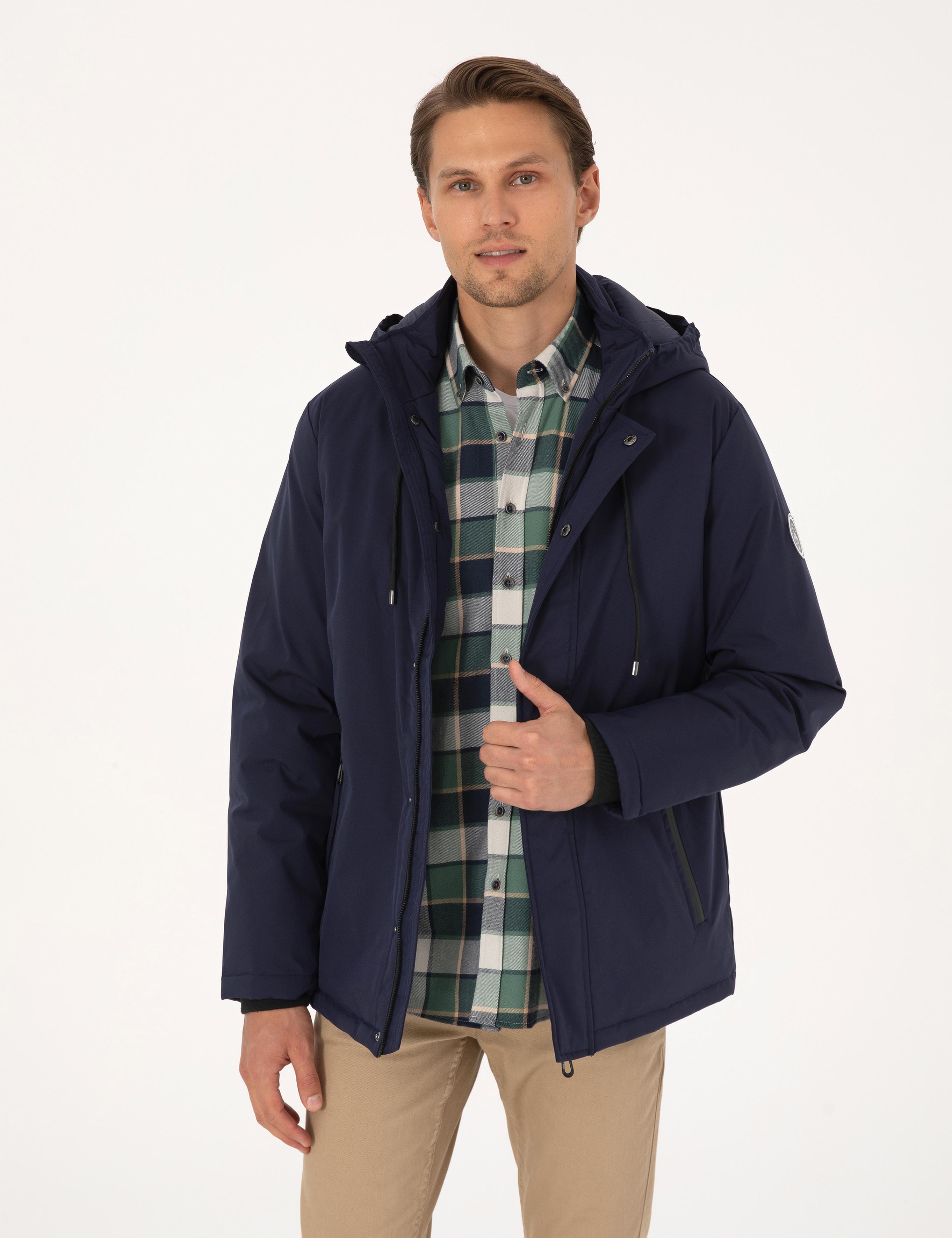 Lacivert Kapüşonlu Mont