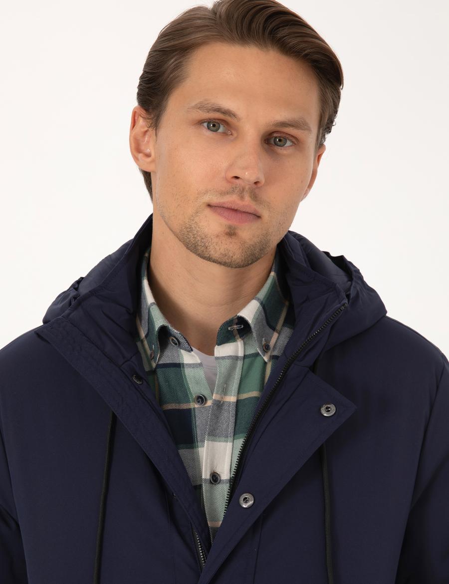 Lacivert Kapüşonlu Mont