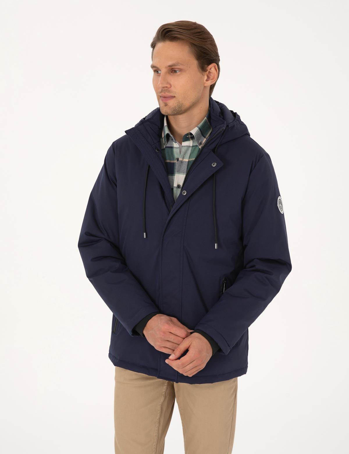 Lacivert Kapüşonlu Mont - 50313983008