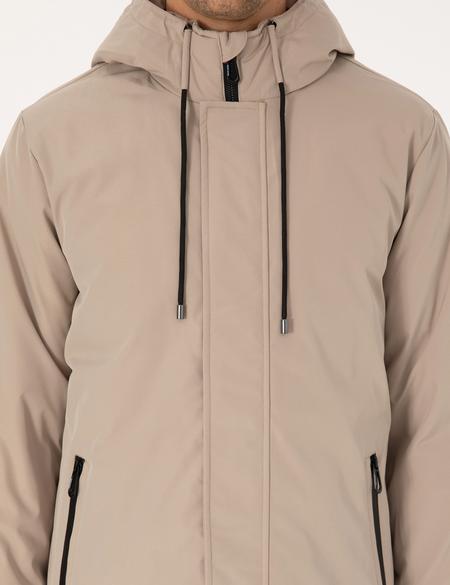 Bej Kapüşonlu Mont - 50313983021