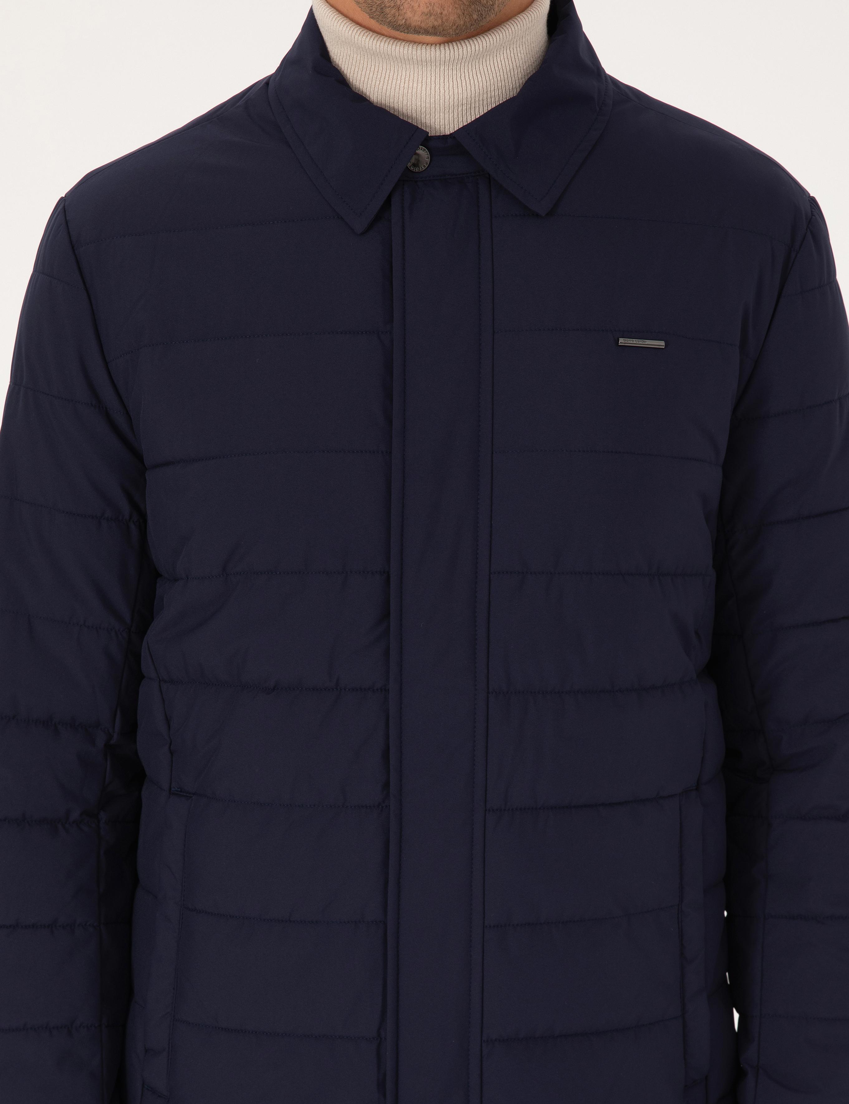 Lacivert Gömlek Yaka Mont