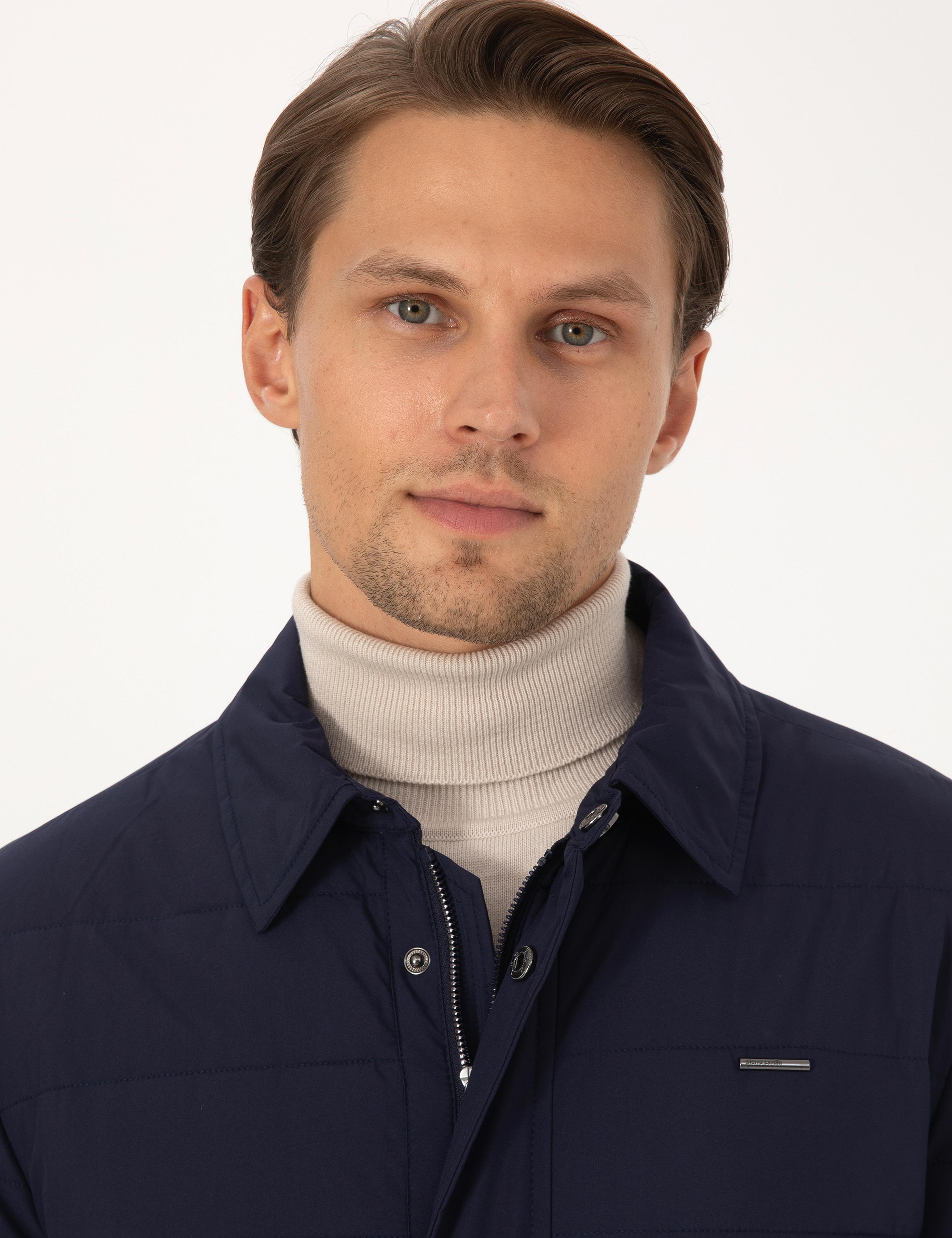 Lacivert Gömlek Yaka Mont