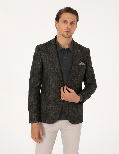Haki Ex. Slim Fit Yün Karışımlı Ceket