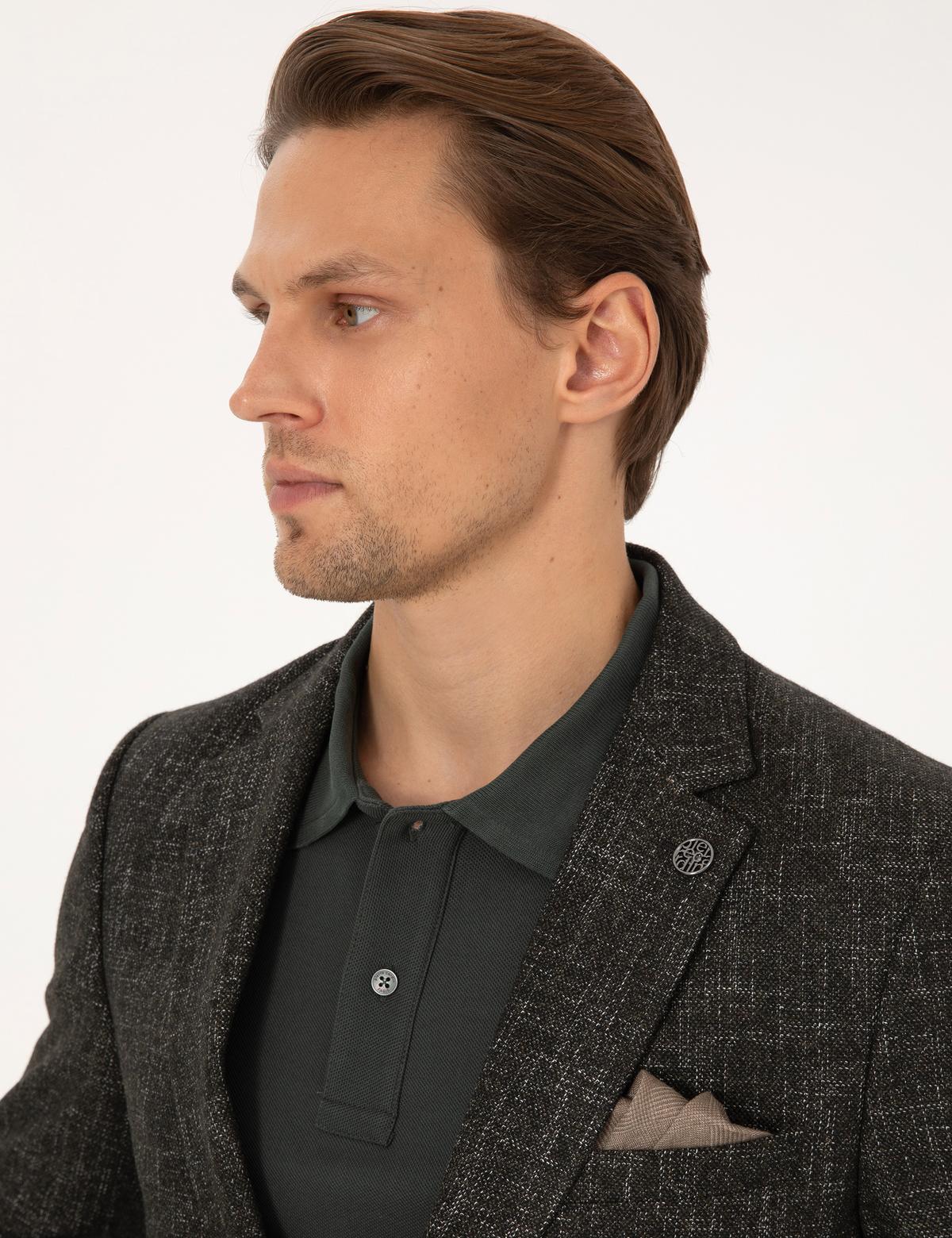 Haki Ex. Slim Fit Yün Karışımlı Ceket - 50311204014