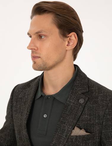Haki Ex. Slim Fit Yün Karışımlı Ceket