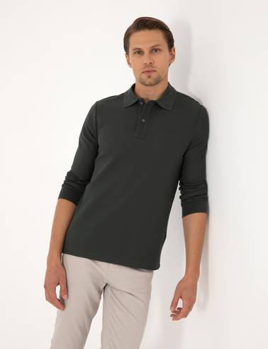 Koyu Haki Slim Fit Sweatshirt