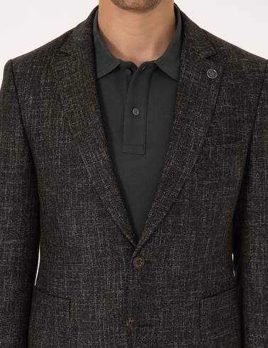 Haki Ex. Slim Fit Yün Karışımlı Ceket