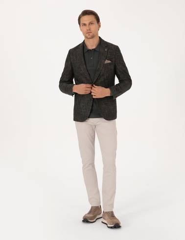 Haki Ex. Slim Fit Yün Karışımlı Ceket