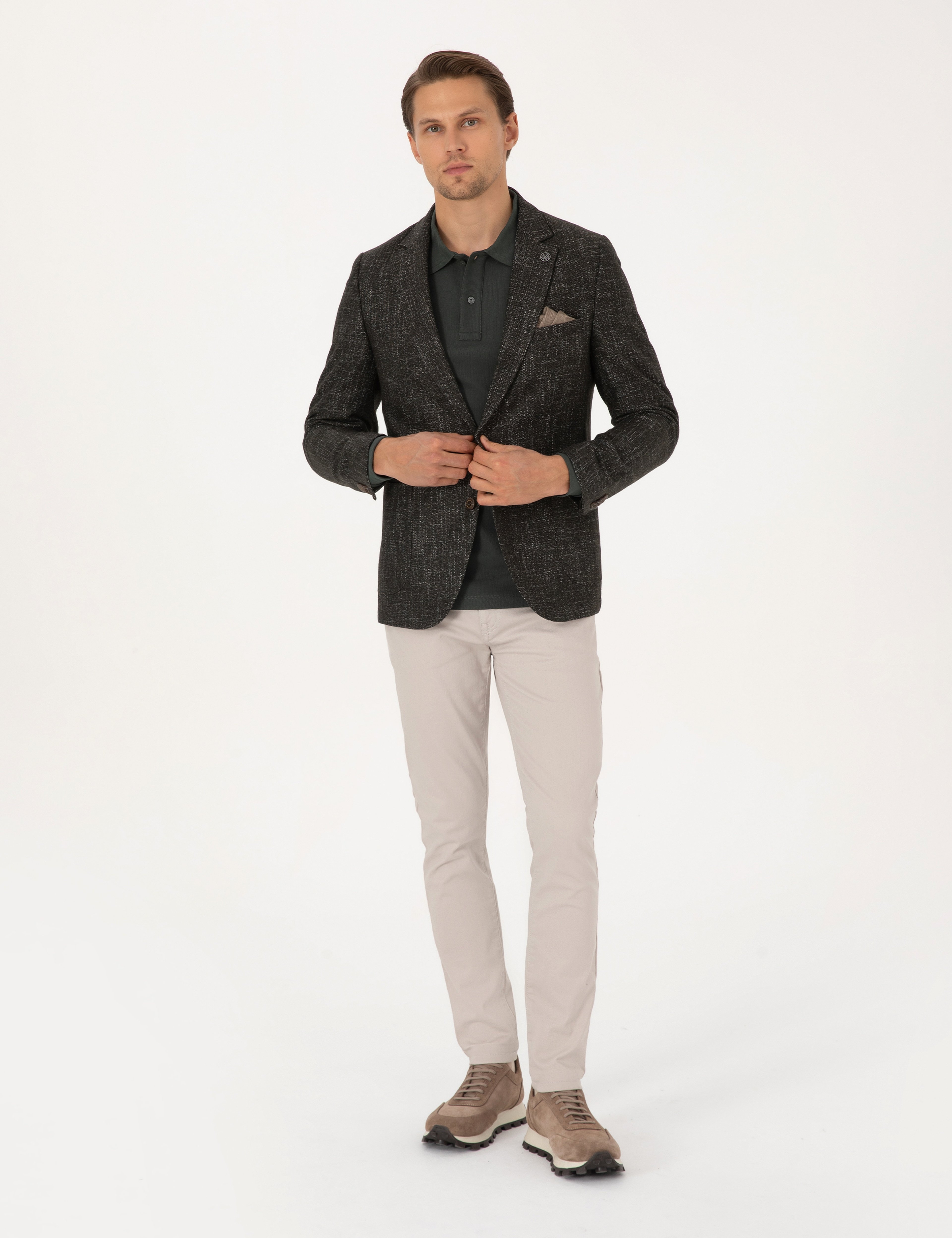 Haki Ex. Slim Fit Yün Karışımlı Ceket