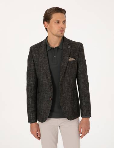 Haki Ex. Slim Fit Yün Karışımlı Ceket