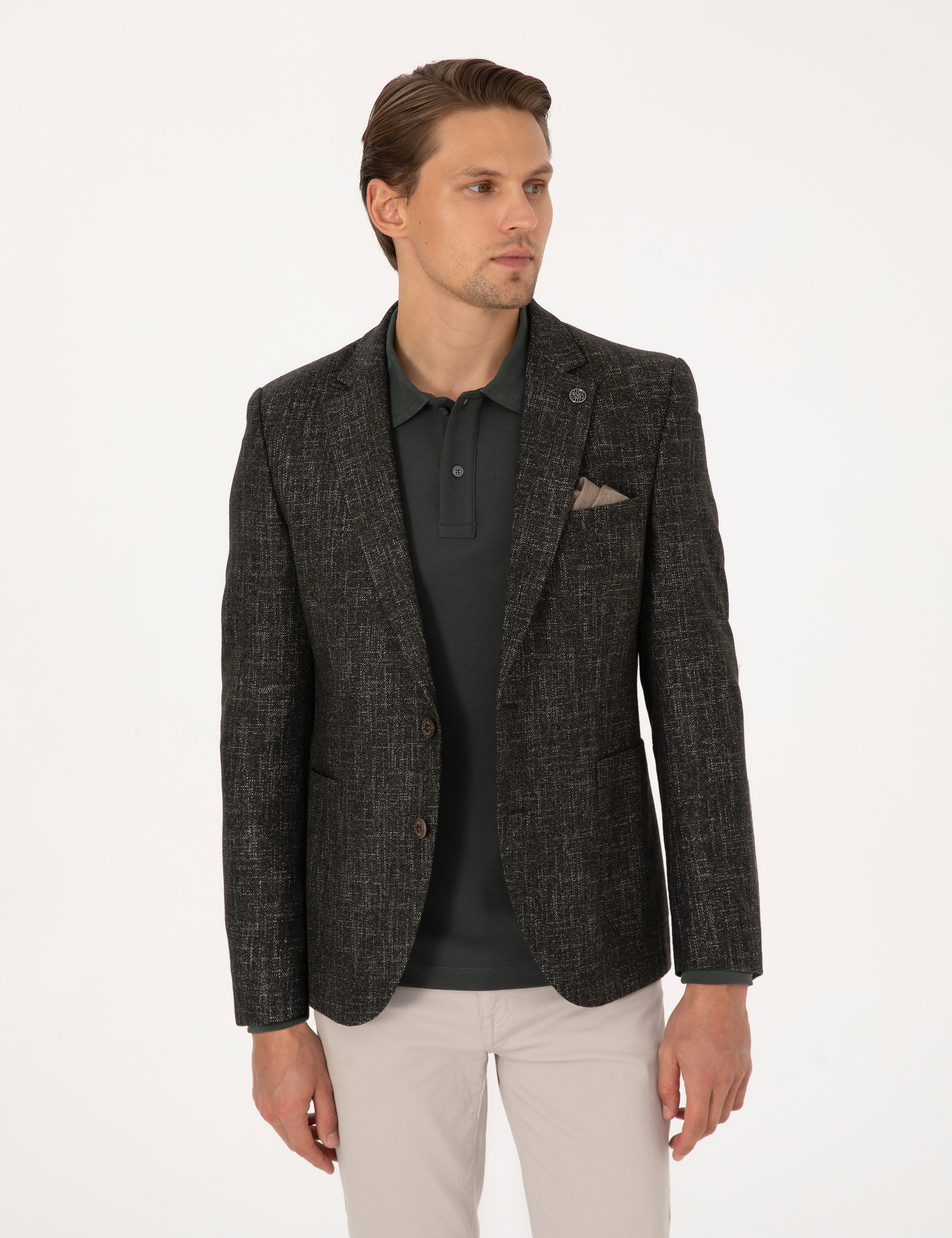 Haki Ex. Slim Fit Yün Karışımlı Ceket - Image 3