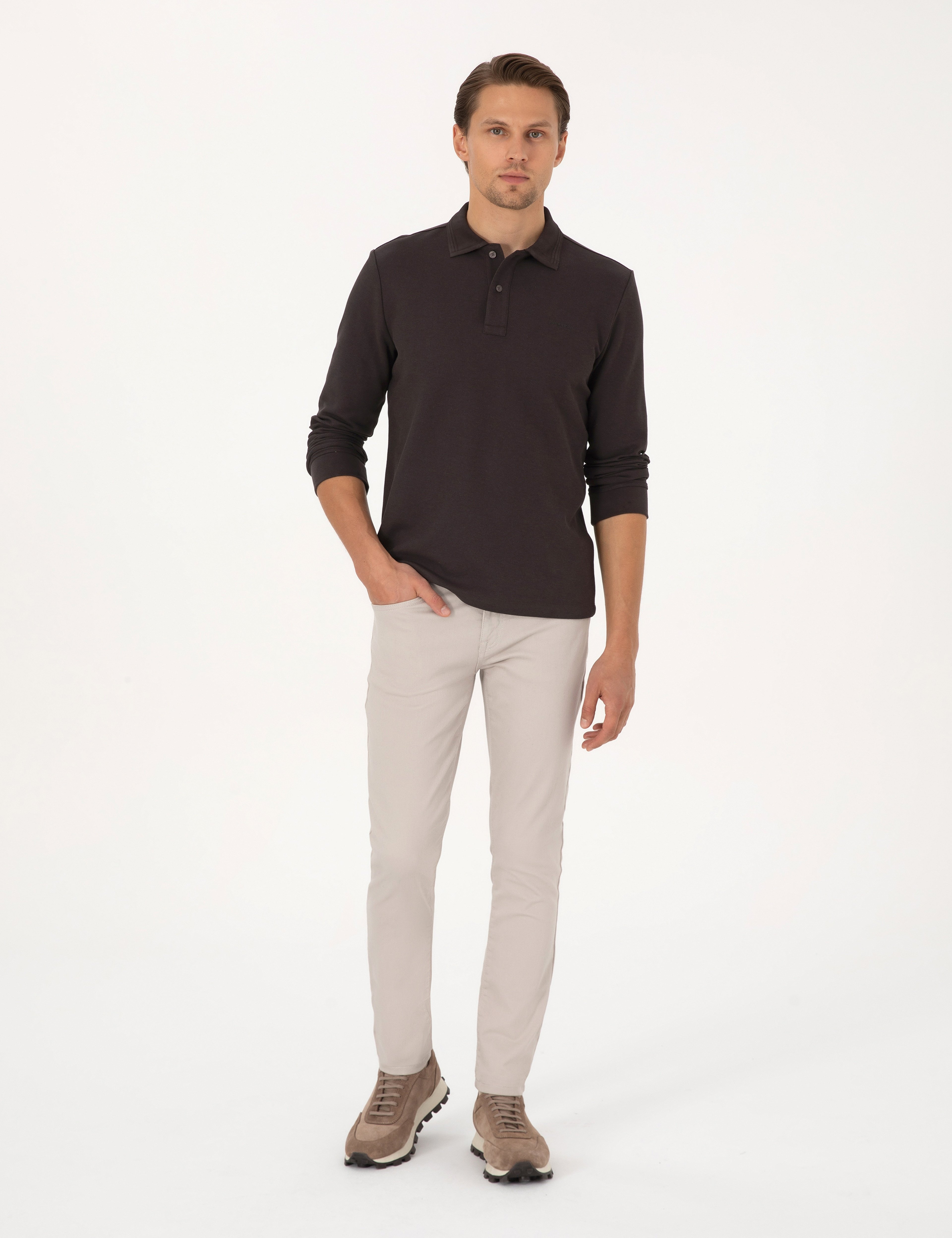Koyu Kahverengi Slim Fit Sweatshirt