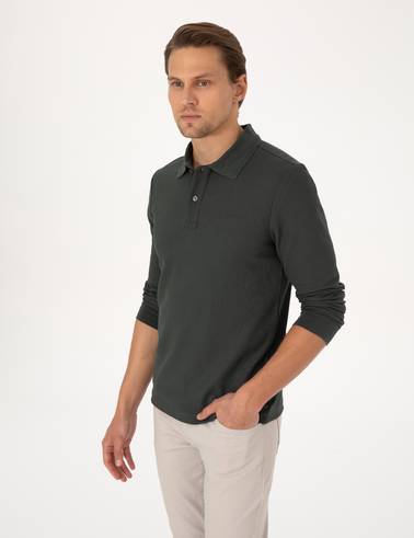 Koyu Haki Slim Fit Sweatshirt