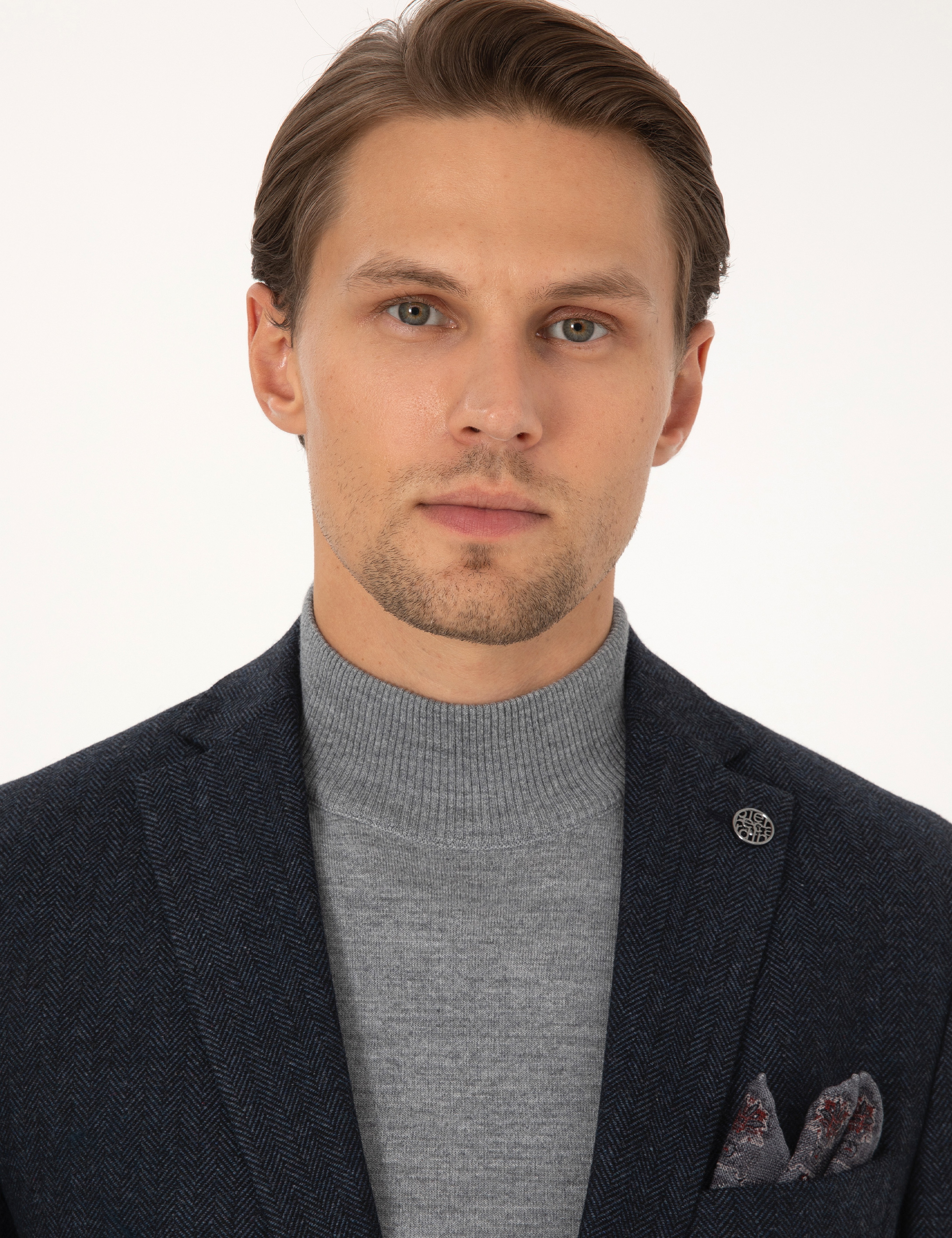 Lacivert Slim Fit Yün Karışımlı Balıksırtı Ceket - Image 2