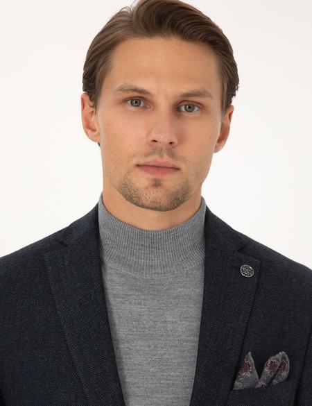 Lacivert Slim Fit Yün Karışımlı Balıksırtı Ceket - 50311215101