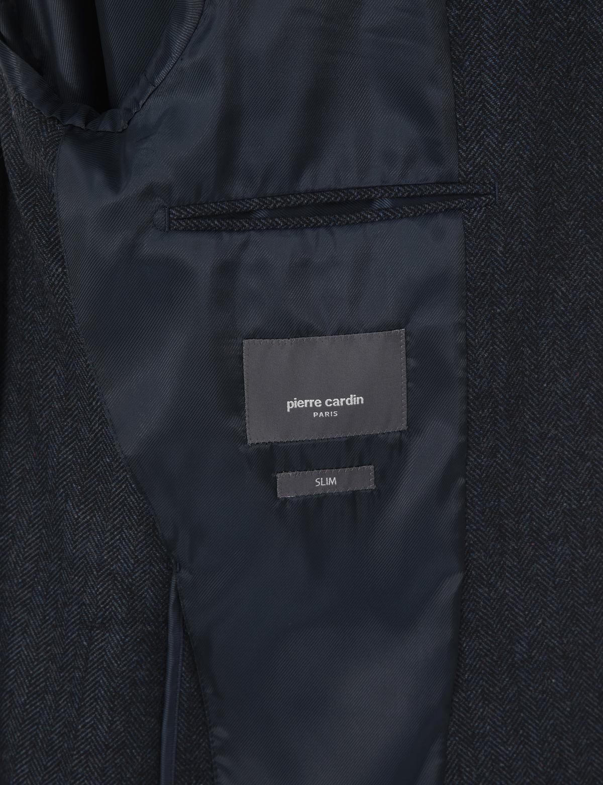 Lacivert Slim Fit Yün Karışımlı Balıksırtı Ceket - 50311215101