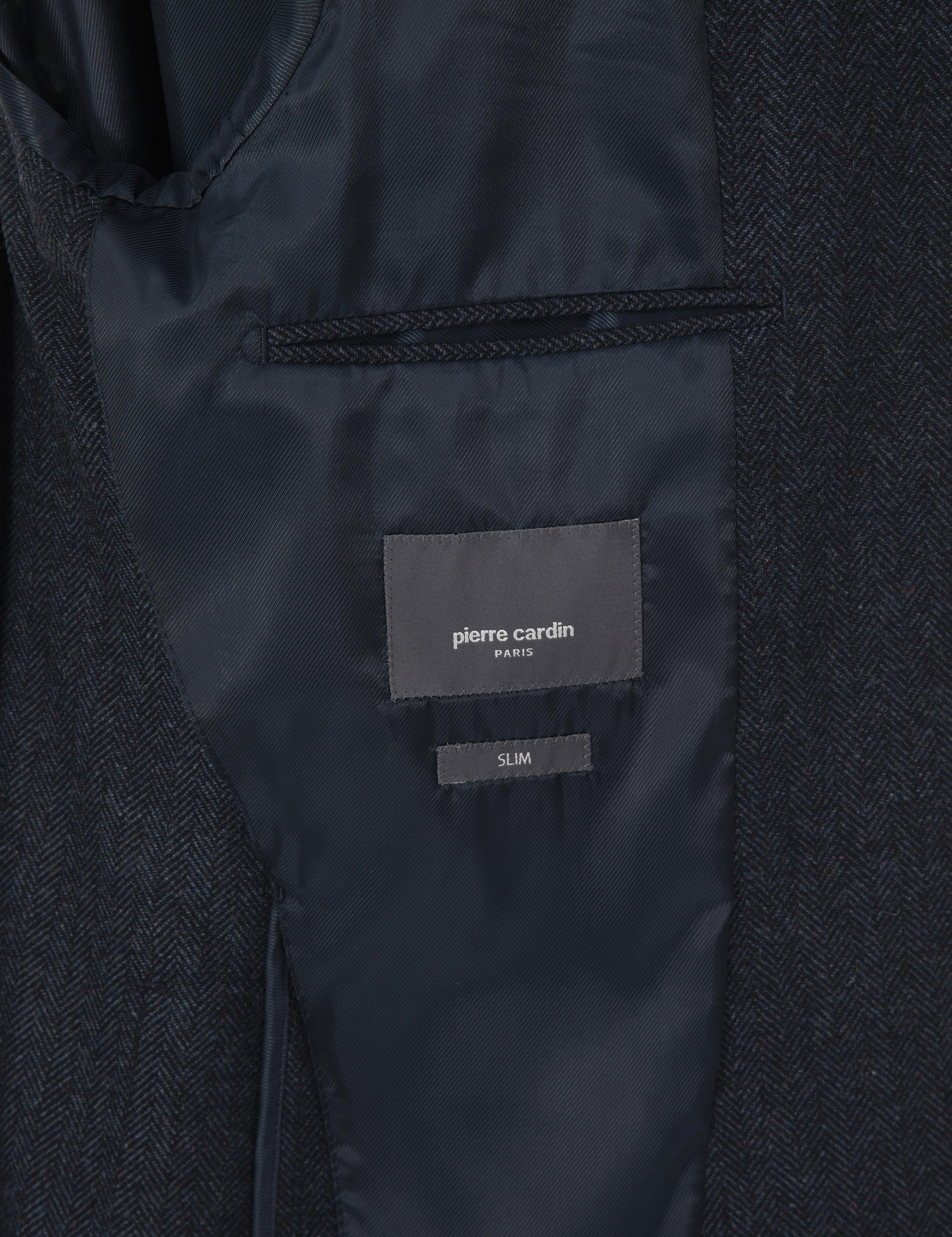 Lacivert Slim Fit Yün Karışımlı Balıksırtı Ceket