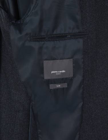 Lacivert Slim Fit Yün Karışımlı Balıksırtı Ceket