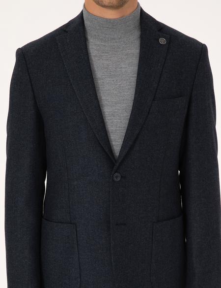 Lacivert Slim Fit Yün Karışımlı Balıksırtı Ceket - 50311215101